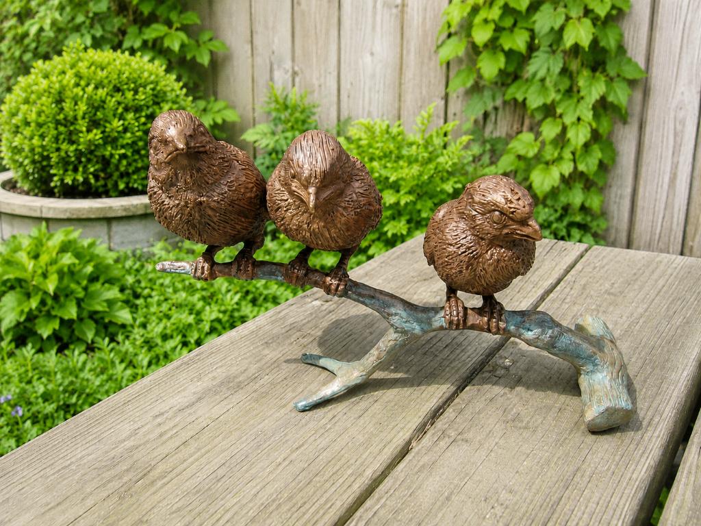 3 VOGELS OP TAK / bronzen beeld / nieuw
