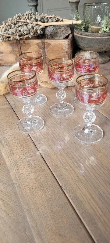 Vintage Boheems Kristal Liqeurglazen "Claudia" - Set v.5, Verzamelen, Glas en Borrelglaasjes, Ophalen of Verzenden, Gebruikt, Overige typen