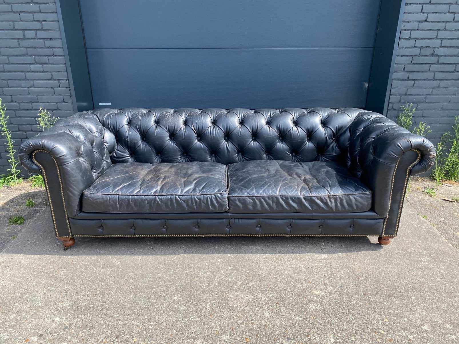 Prachtige XL Chesterfield bank vintage zwart, 125 cm of meer, Leer, Ophalen of Verzenden, Zo goed als nieuw