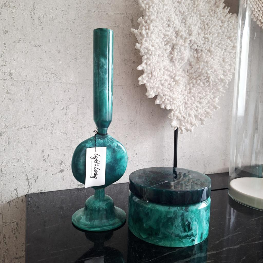 Epoxy aquablauw groene kandelaar en pot met deksel, Nieuw, Ophalen of Verzenden, X, X
