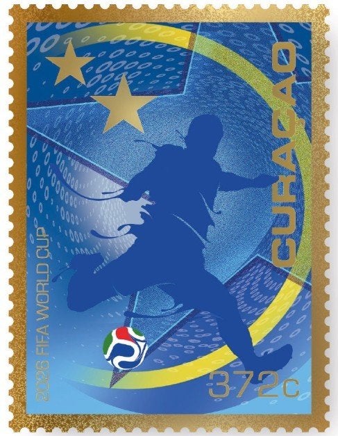 WK Voetbal 2026: Gouden postzegel Curacao (oplage 125 stuks), Postzegels en Munten, Ophalen of Verzenden, Na 1940, Postfris
