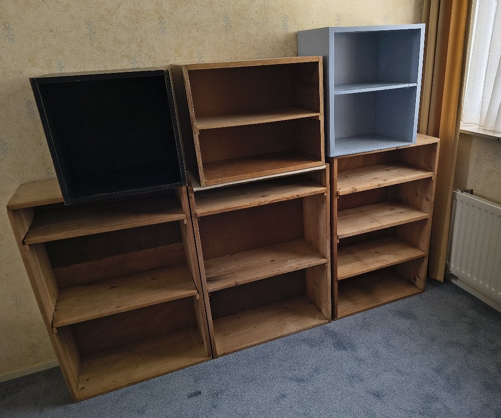 Partij 6 stuks opbergkasten kisten van hout diverse maten, Ophalen, Gebruikt