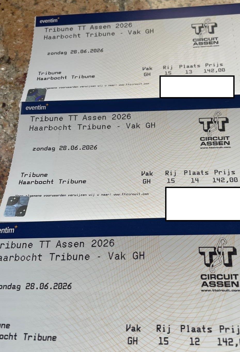 Kaarten TT Assen, haarbochttribune 3x, Tickets en Kaartjes, Evenementen en Festivals, Drie personen of meer