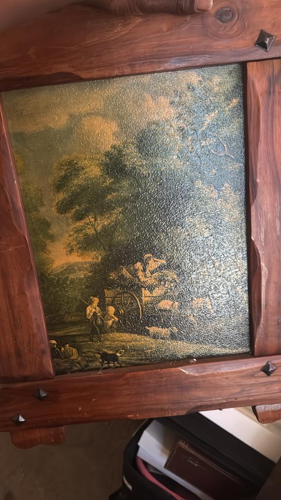 Antieke houten kist met landschapsschilderij, Ophalen of Verzenden