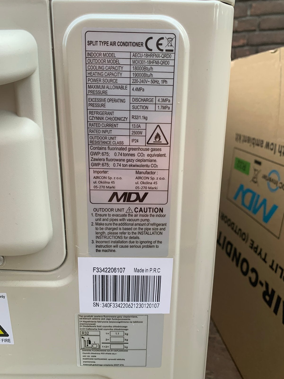 MDV Split Type Airconditioner Buitenunit - Nieuw, Witgoed en Apparatuur, Airco's, Ophalen, Nieuw, 3 snelheden of meer, Koelen en Ontvochtigen