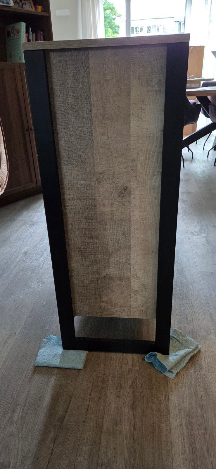 Meubella Acasia dressoir grijs/eiken 138 cm | 4 lades, Ophalen of Verzenden, Gebruikt, Industrieel