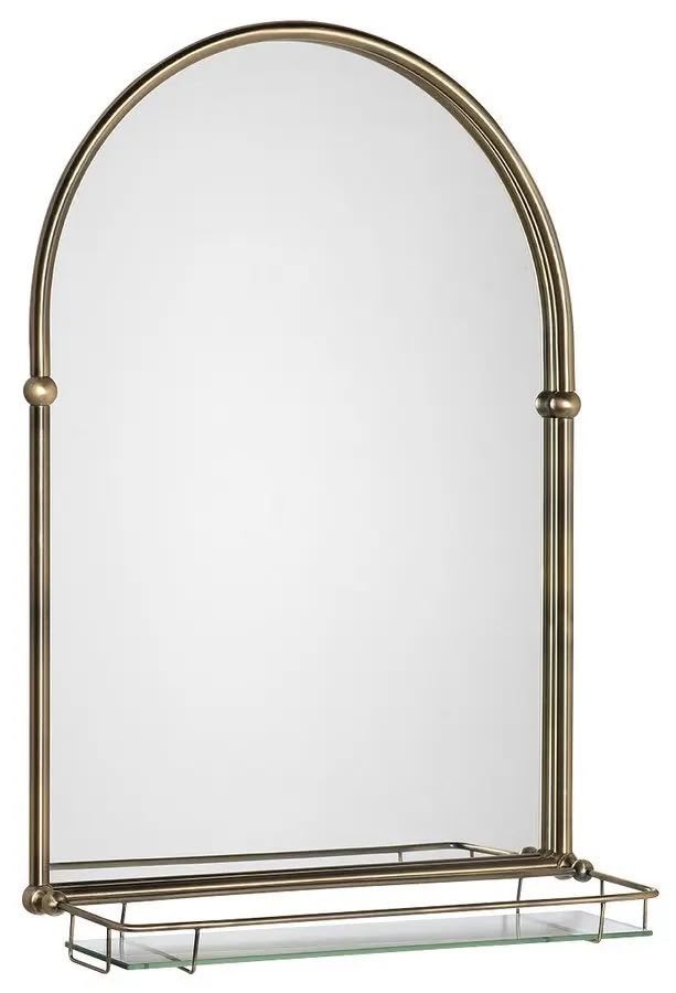Messing / goud / brons spiegel met plank, Ophalen, Minder dan 50 cm, Rond, Nieuw