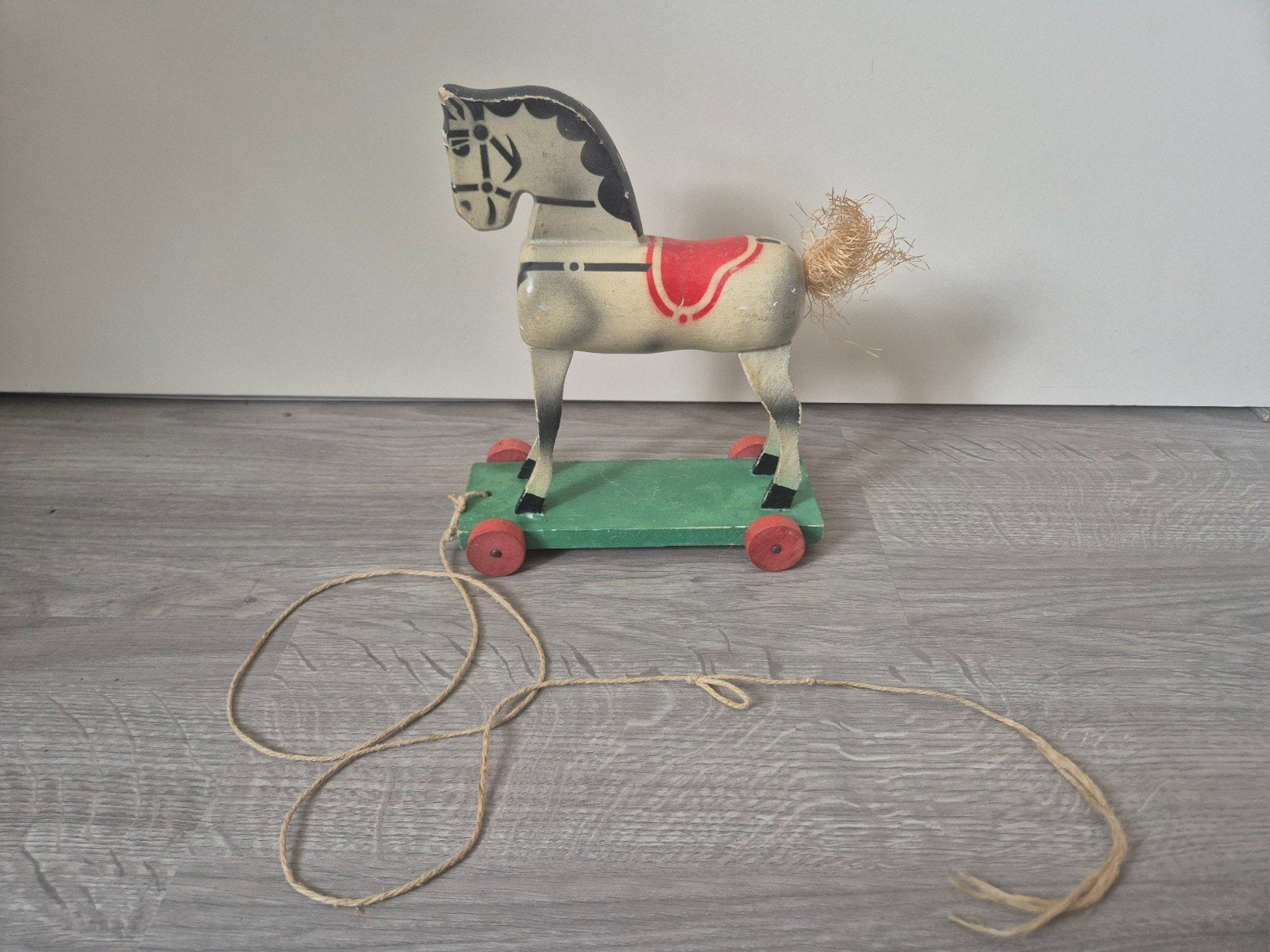 Origineel Vintage Houten OKWA Trekpaard op Wielen – Jaren 50, Ophalen of Verzenden