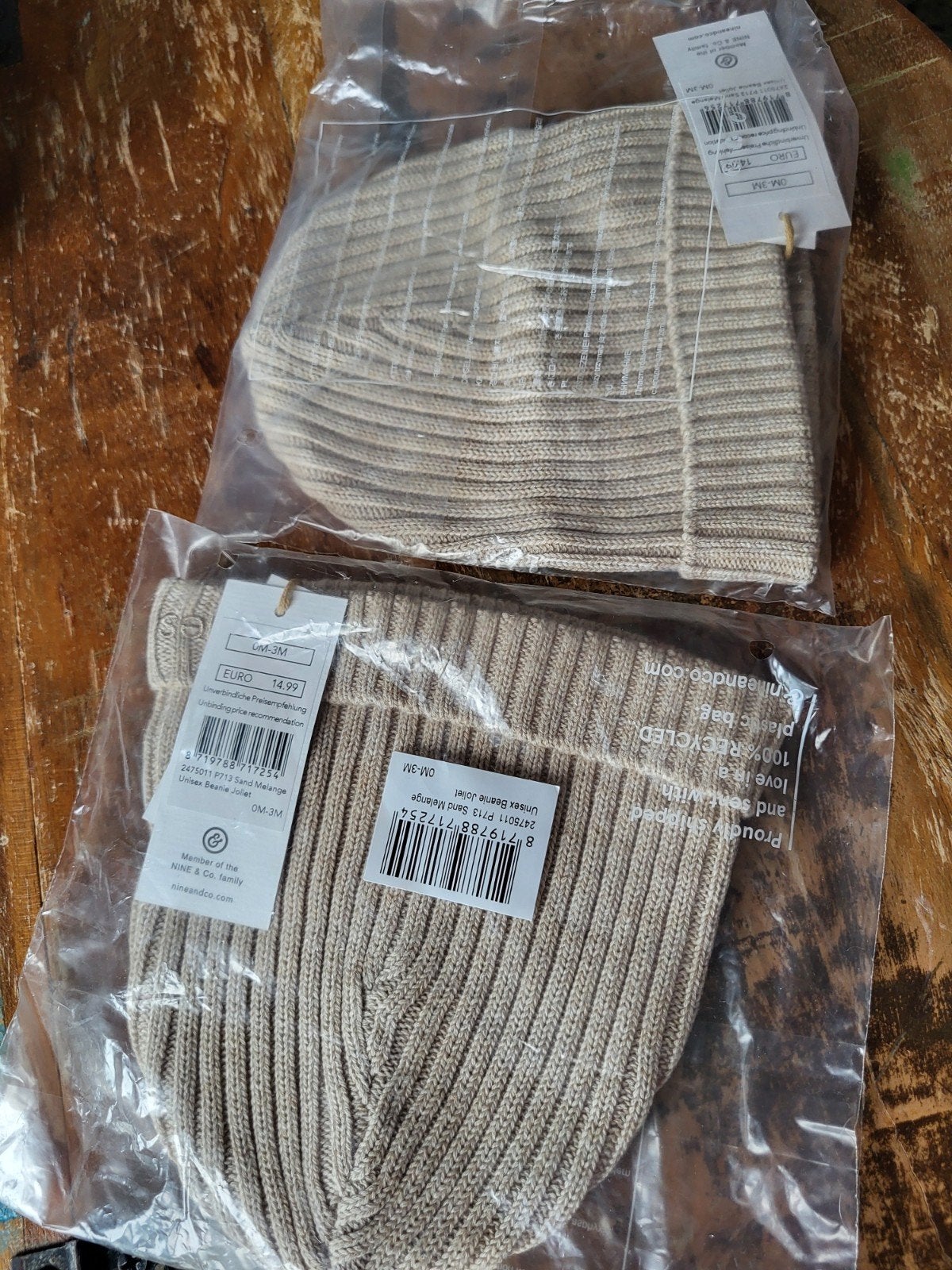 Nieuwe Unisex Beanie Muts - Sand Melange (0-3M), Kinderen en Baby's, Babykleding | Mutsen, Sjaals en Wanten, Ophalen, Maat 50