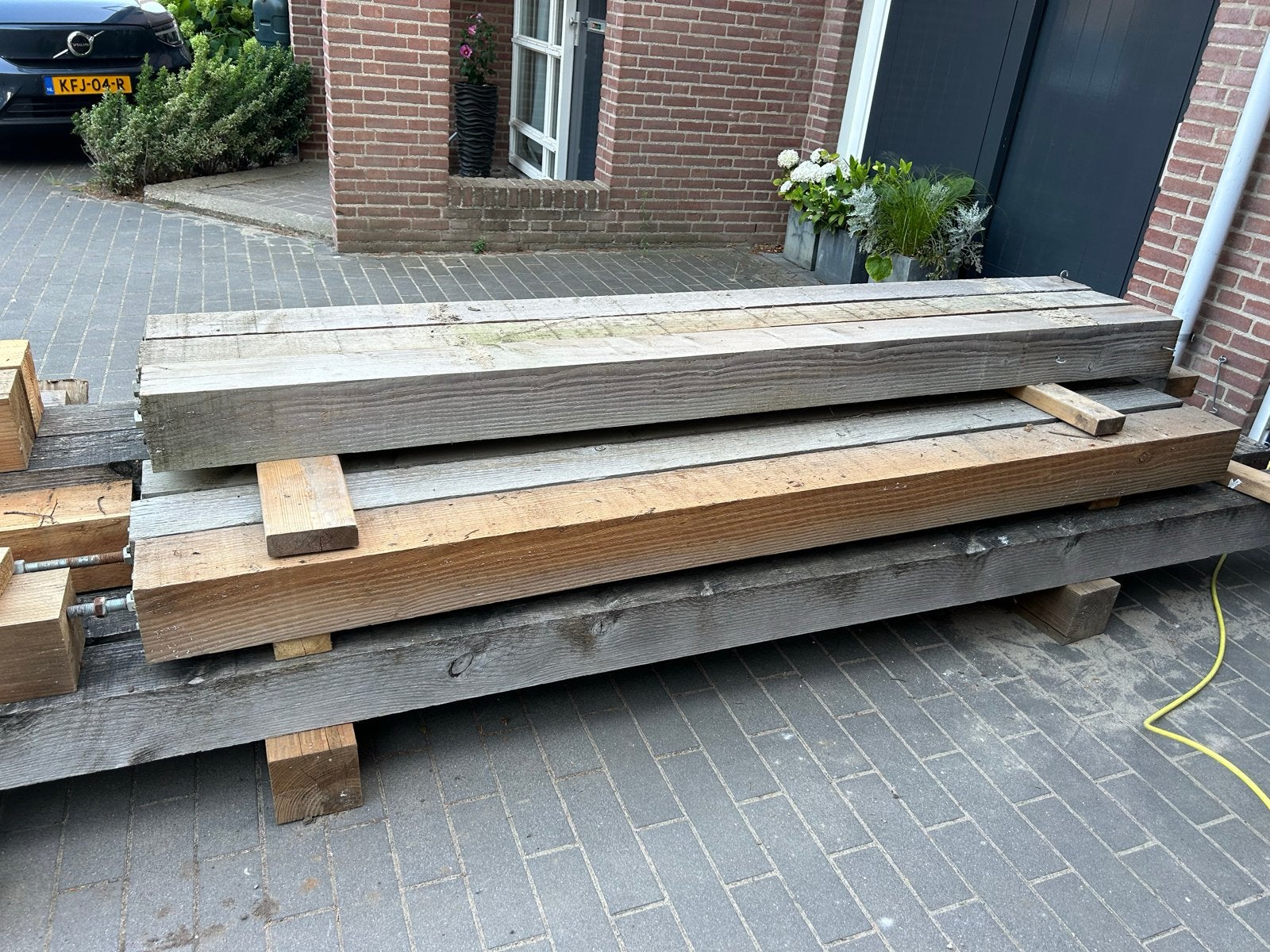 Houten balken 145x145mm voor pergola met betonnen poeren, Ophalen, Gebruikt, Balk, Vuren