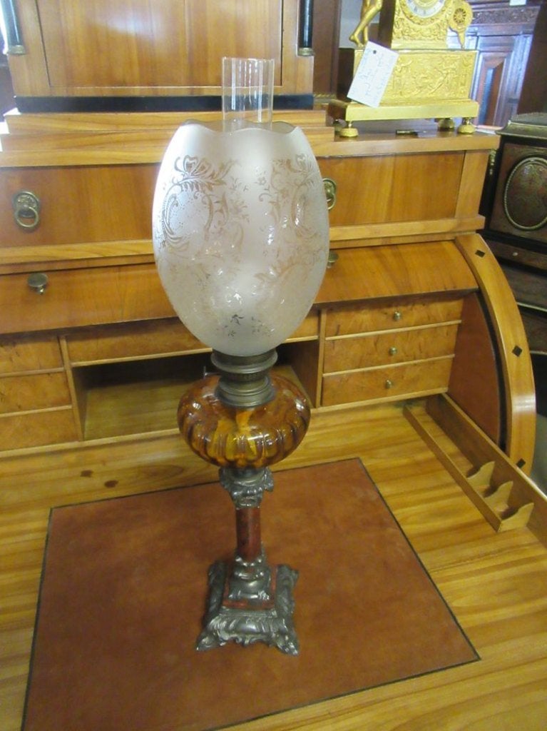 Oer 11387 grote antieke luxe staande olielamp, H = 68 cm, Ophalen