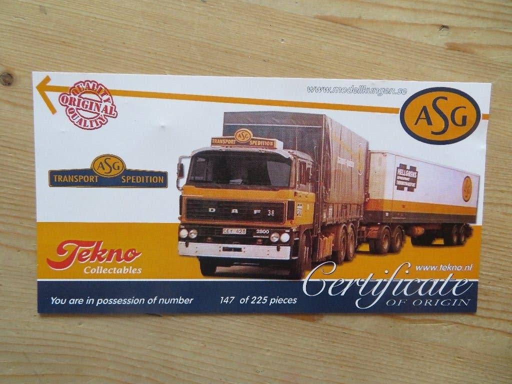 Tekno DAF 2800 bakwagen met aanhanger ASG Zweden. Nieuw, Hobby en Vrije tijd, Modelauto's | 1:50, Ophalen of Verzenden, Nieuw
