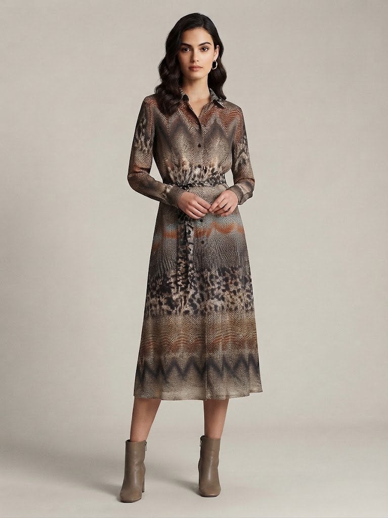 jurk Peter Hahn /viscose, Kleding | Dames, Jurken, Bruin, Verzenden, Maat 42/44 (L), Zo goed als nieuw