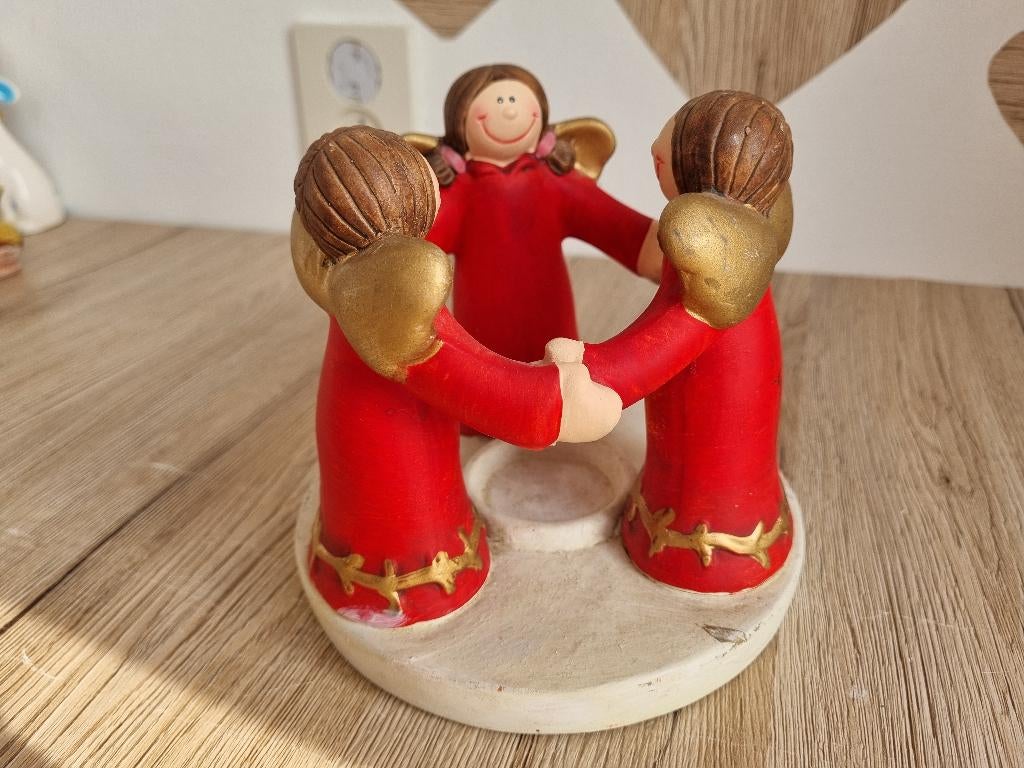 Prachtige Vintage Kerstmis Engelen Vrienden kring Kandelaar, Verzamelen, Beelden en Beeldjes, Verzenden, Gebruikt, Religie