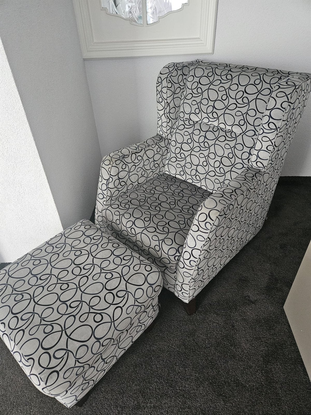 Fauteuil met poef, Ophalen, Gebruikt, 75 tot 100 cm, Stof