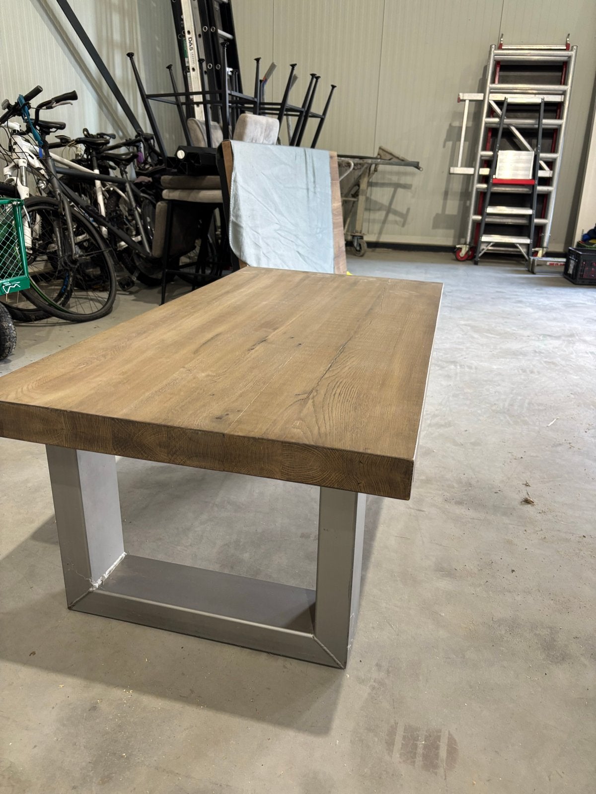 Moderne Salon Tafel - Eikenhout met Metalen Onderstel, Ophalen, 100 tot 150 cm, Eikenhout, 50 tot 100 cm