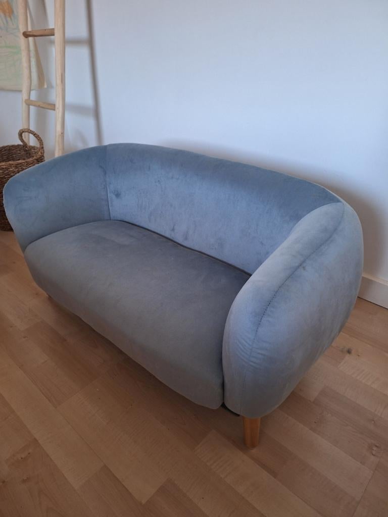 Kids bank Peppi Xenos in zachtblauw fluweel, Huis en Inrichting, Ophalen, Gebruikt, Modern, Scandinavisch, Overige maten