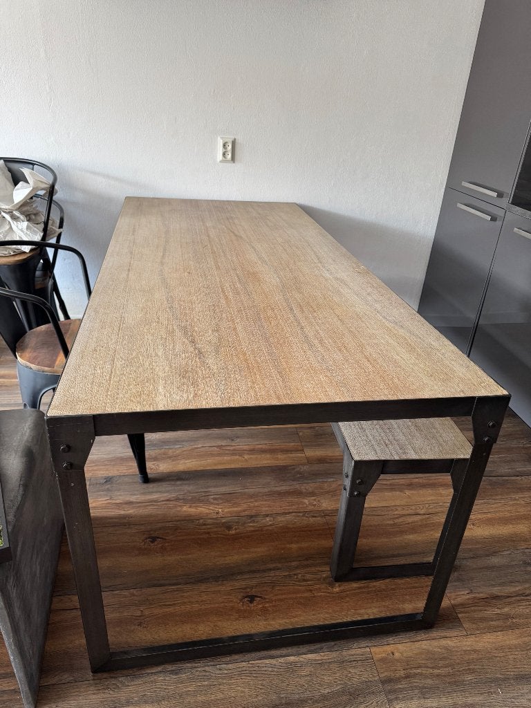 Industrial Dining Table Set with Bench and Chairs, Ophalen of Verzenden, Rechthoekig, 50 tot 100 cm