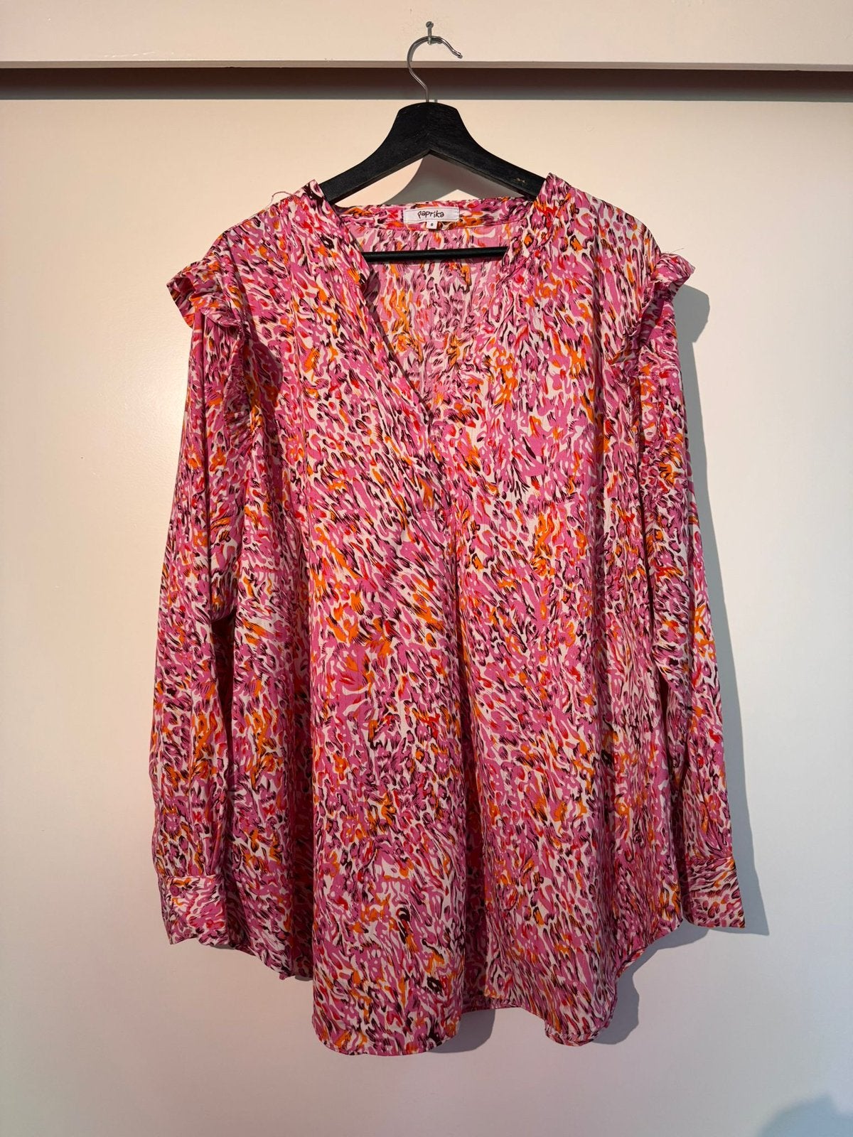 Roze/oranje paprika blouse maat 6/54, Kleding | Dames, Ophalen of Verzenden, Zo goed als nieuw, Roze, Blouse of Tuniek