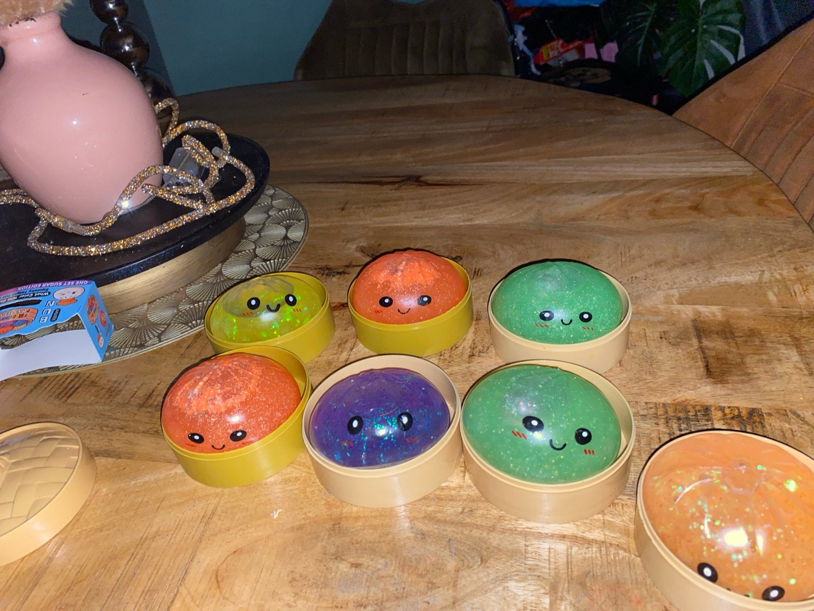 Leuke Squishy Slijm Potjes met Gezichtjes - Diverse Kleuren, Ophalen of Verzenden, Zo goed als nieuw, Jongen of Meisje