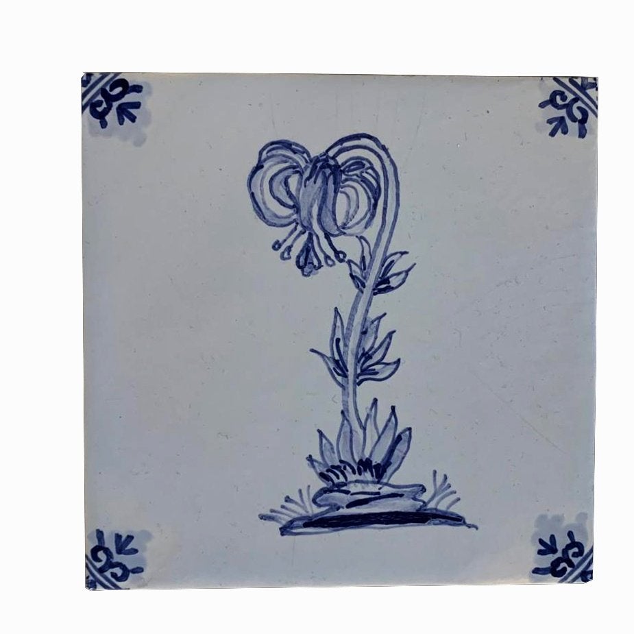 Delftsblauwe bloem TEGEL Westraven ossenkop motief, Ophalen of Verzenden