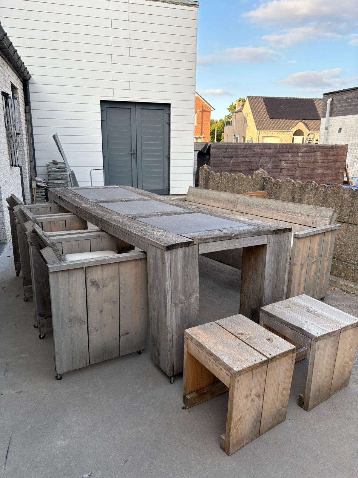 Tuinset uit steigerhout, Tuin en Terras, Ophalen, Gebruikt, 6 zitplaatsen, Steigerhout