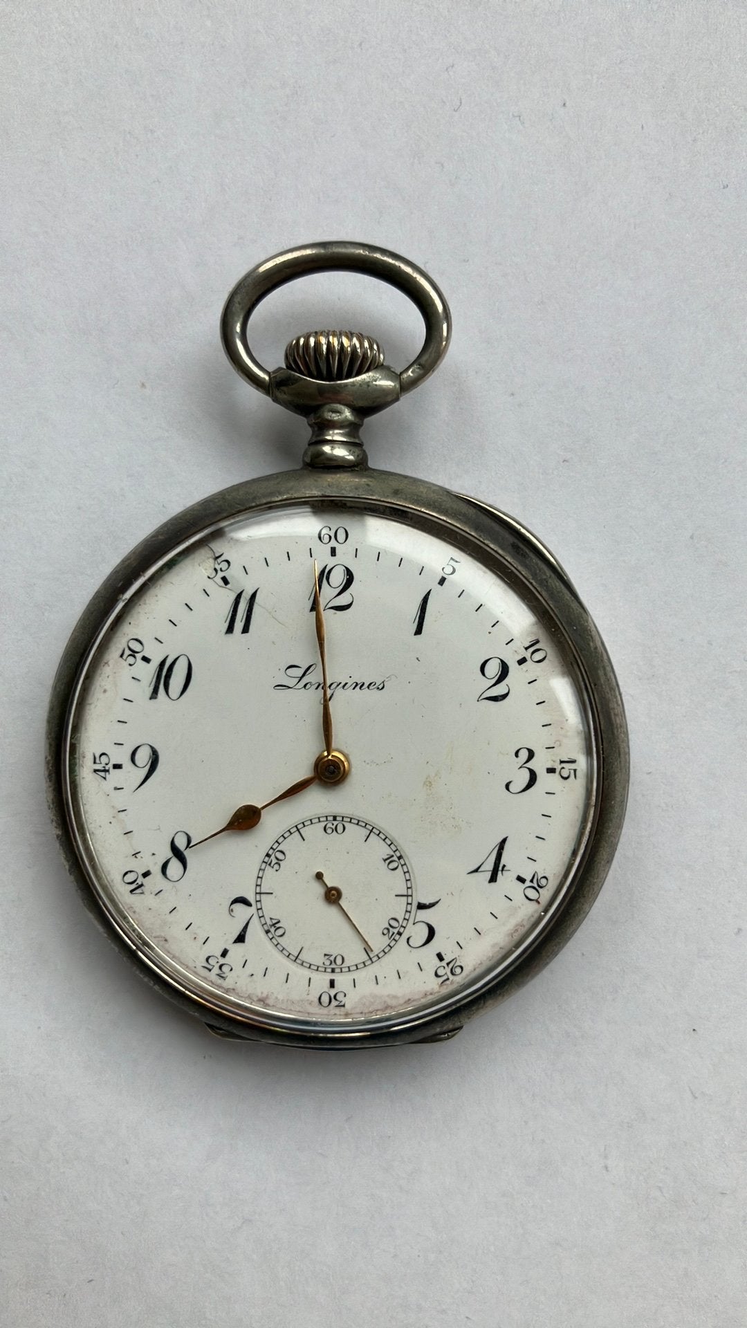 Antiek Longines Zakhorloge - Zilverkleurig - Grand Prix, Sieraden, Tassen en Uiterlijk, Horloges | Antiek, Zakhorloge, Ophalen of Verzenden
