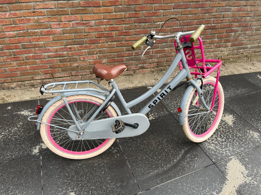 Spirit cargo kinderfiets 22 inch - grijs/roze, Ophalen, Terugtraprem, 22 inch, Gebruikt