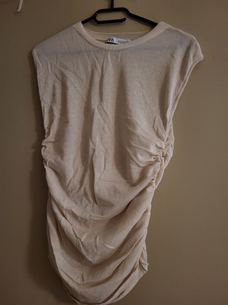 ZARA Gerimpelde Mini Jurk - Beige, ZARA, Beige, Ophalen of Verzenden, Zo goed als nieuw