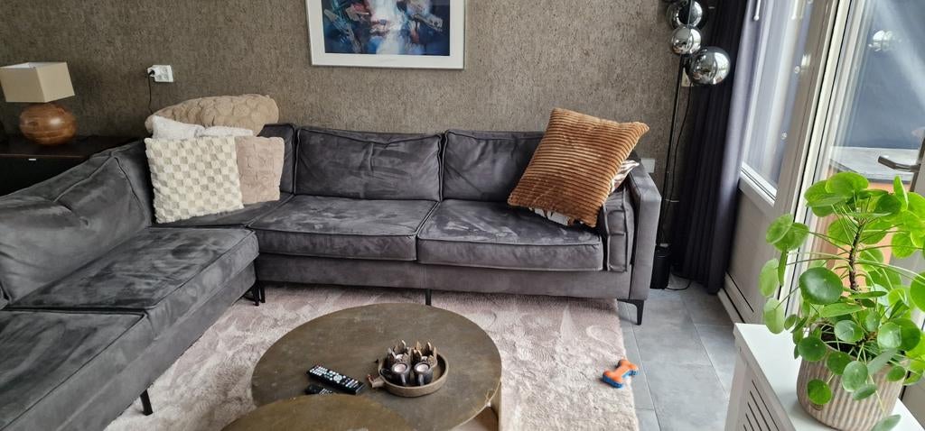 Comfortabele grijze hoekbank, Ophalen, 250 tot 300 cm, Hoekbank, 75 tot 100 cm