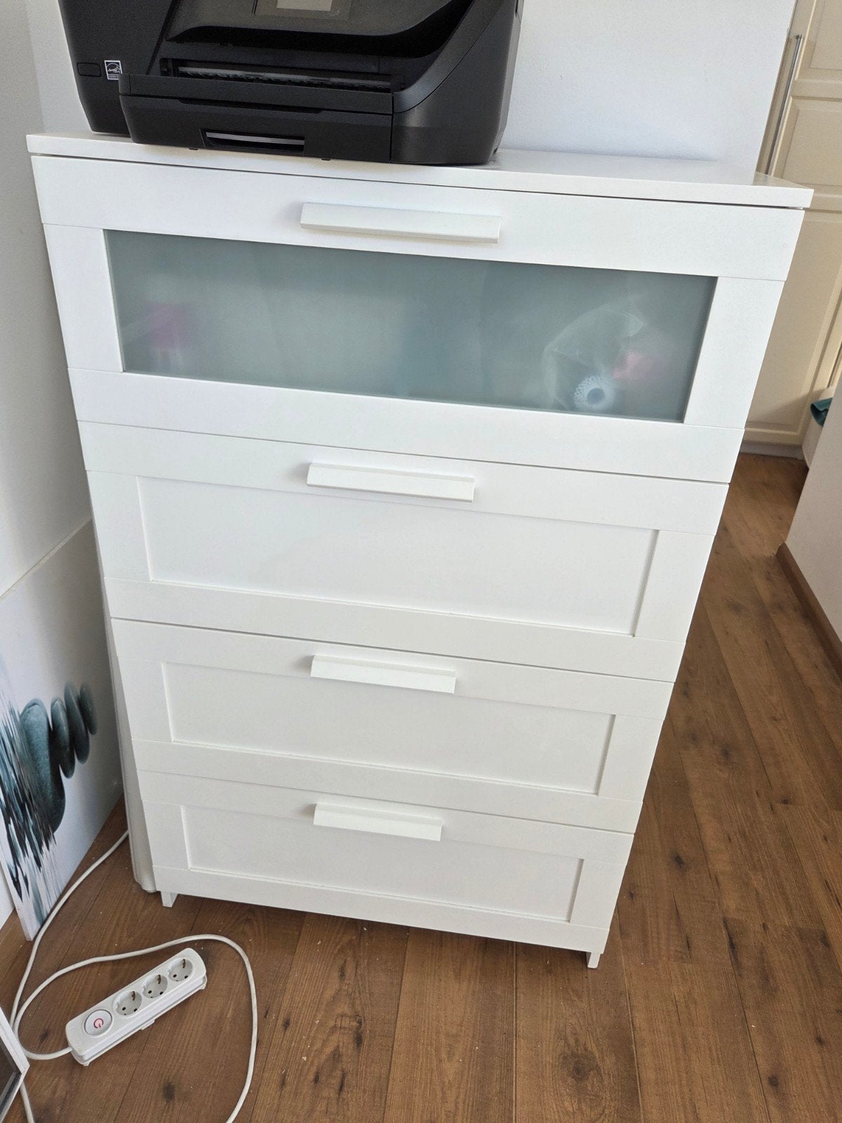 IKEA BRIMNES Ladekast wit/frosted glas 78x46x124 cm, Ophalen, Gebruikt, Modern, Scandinavisch, 100 tot 150 cm