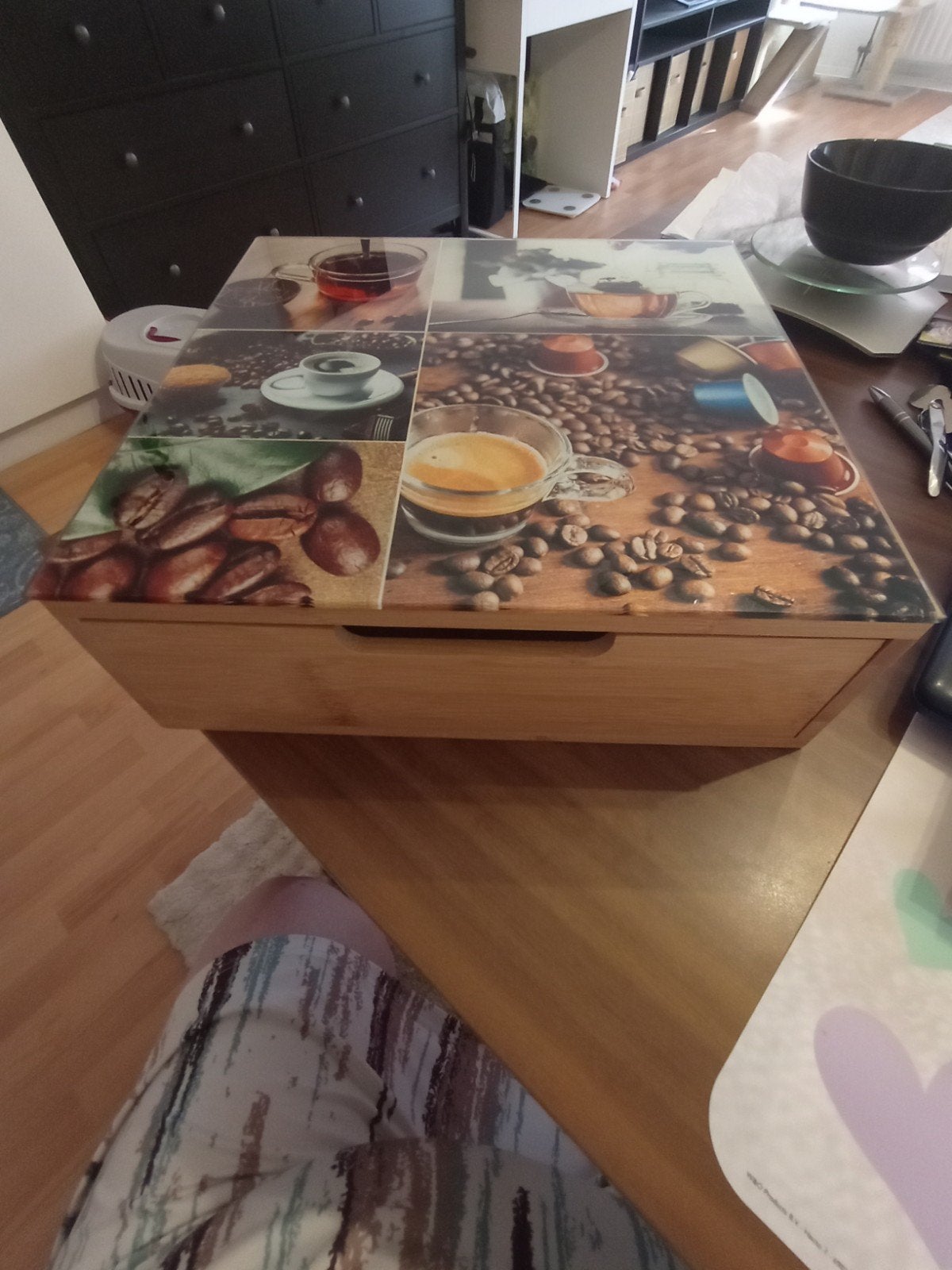 Thee/koffie doos met glas bovenop, Ophalen, Gebruikt