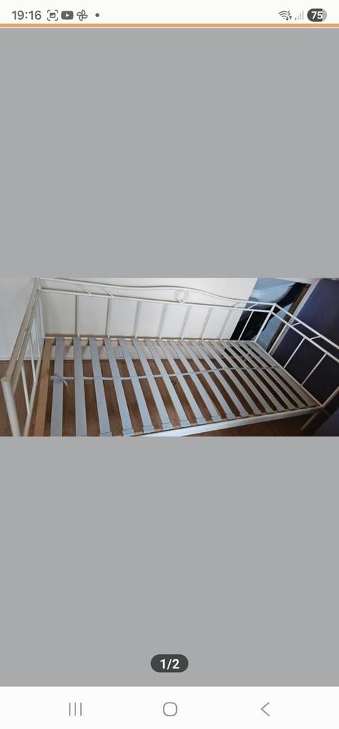 Ikea bed met lattenbodem, Ophalen, 90 cm, Eenpersoons, Wit