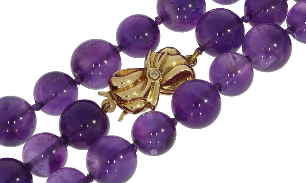 Amethist diamant edelsteen ketting 18k slot goud fraai dames, Voordeelsieraden, Ophalen of Verzenden, Zo goed als nieuw, Met edelsteen