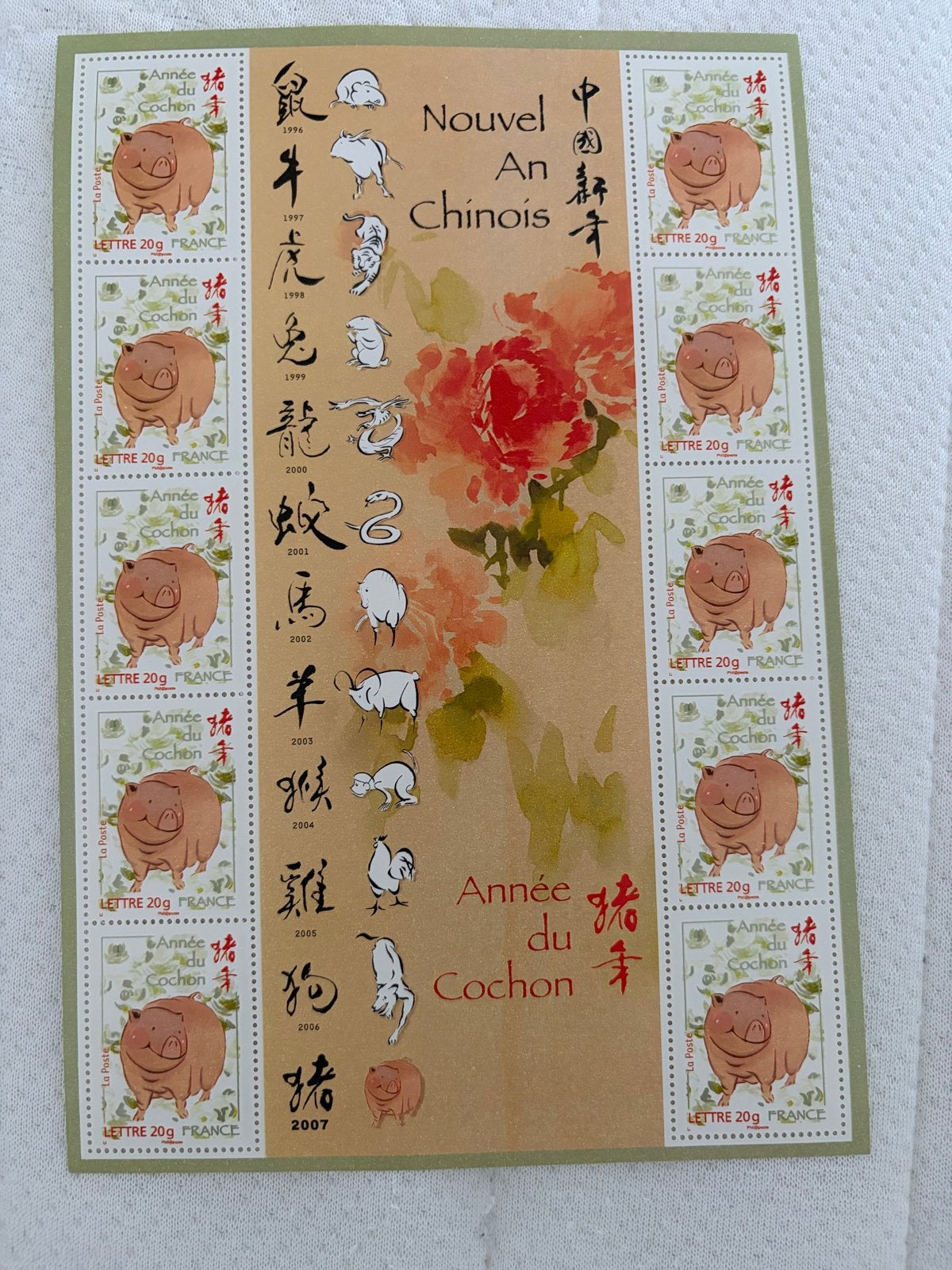 Franse postzegels Chinees Nieuwjaar Varken 2007, Ophalen of Verzenden