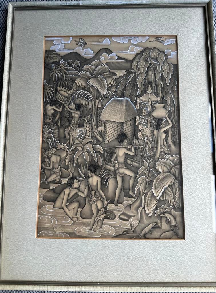 oude Origineel Balinees schilderij – Batuan, Antiek en Kunst, Kunst | Schilderijen | Klassiek, Ophalen of Verzenden
