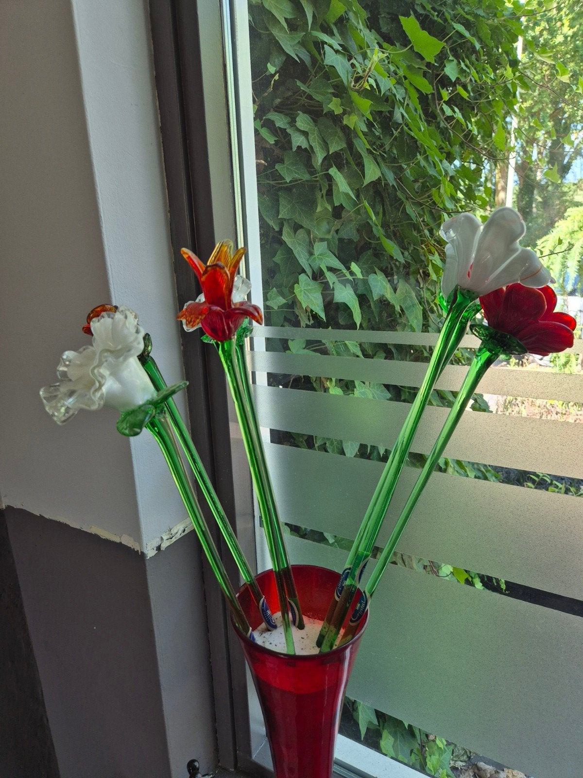 Set van 7 Glazen Bloemen in Vaas - Crystal, Ophalen