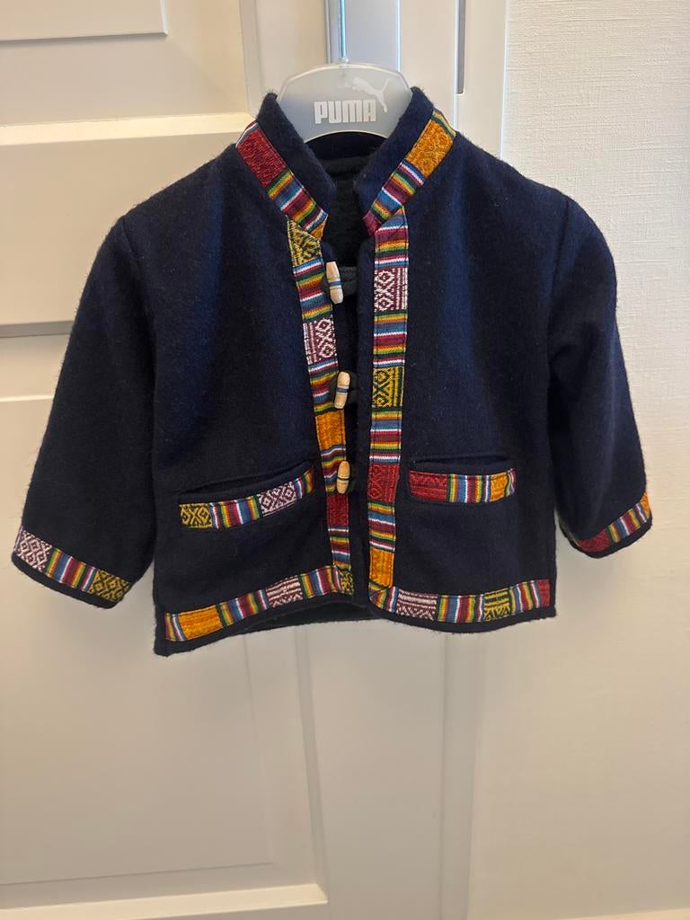 Donkerblauwe Houtje Touwtje Jas met Kleurrijke Details, Kinderen en Baby's, Ophalen of Verzenden, Gebruikt, Jongetje of Meisje