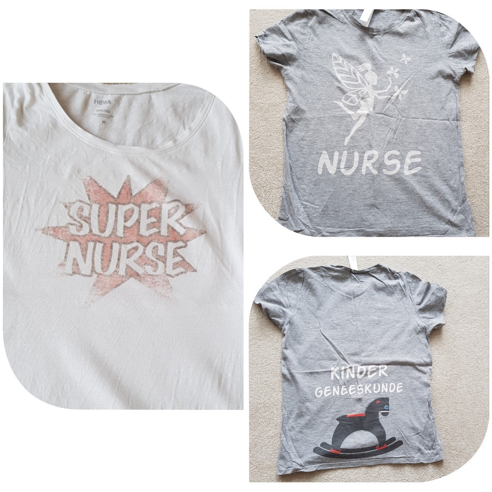 T-shirt wit grijs maat m verpleegkundige held tshirt nurse, Maat 38/40 (M), Verzenden, Korte mouw, Grijs