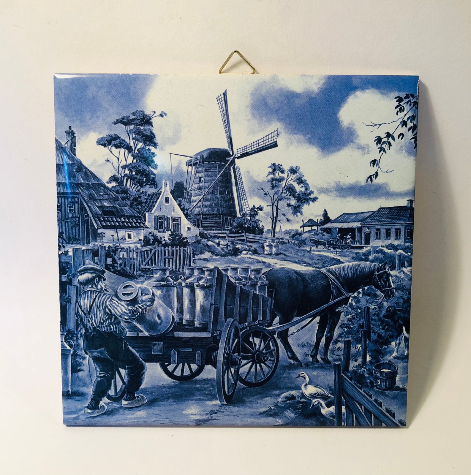 Hollands tegeltje, 15 x 15 cm, boer, paard en wagen, Ophalen of Verzenden