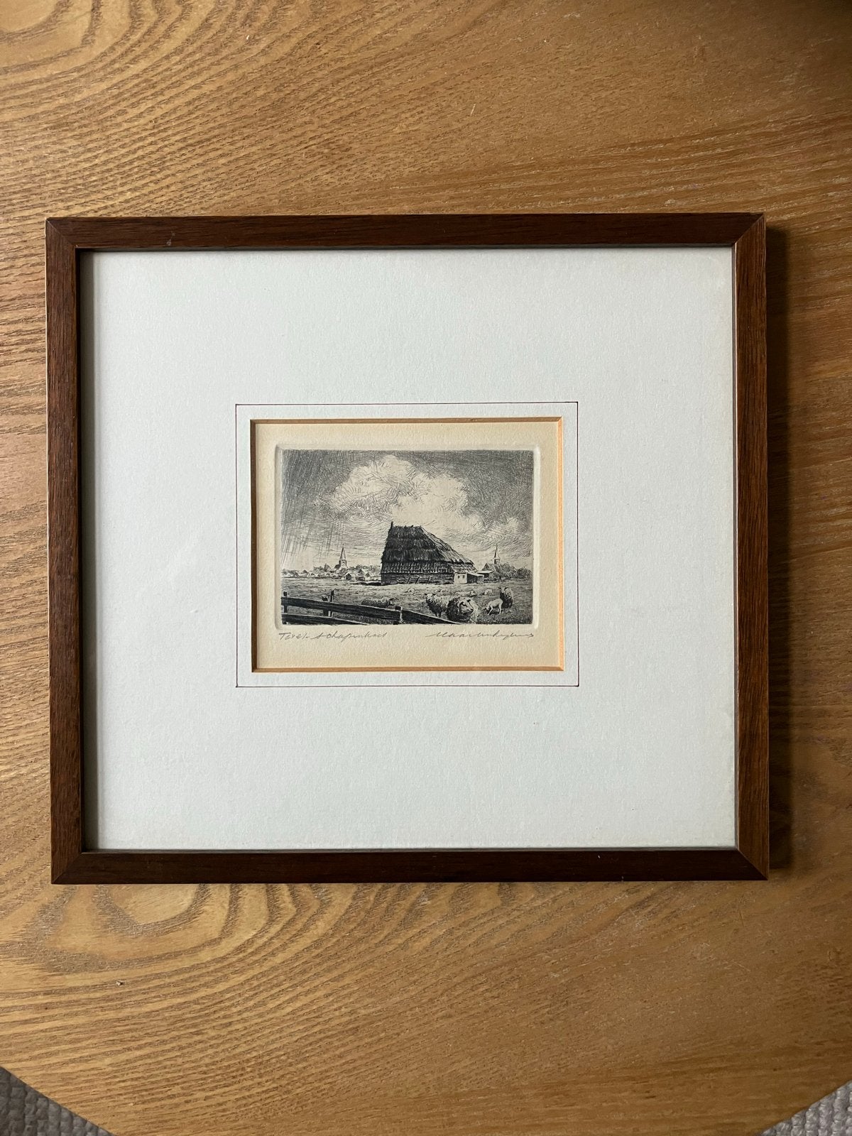 Ets van Maarten Langbroek -Schapenboet Texel, Antiek en Kunst, Ingelijst, 1800 - 1899, Ets, Ophalen of Verzenden