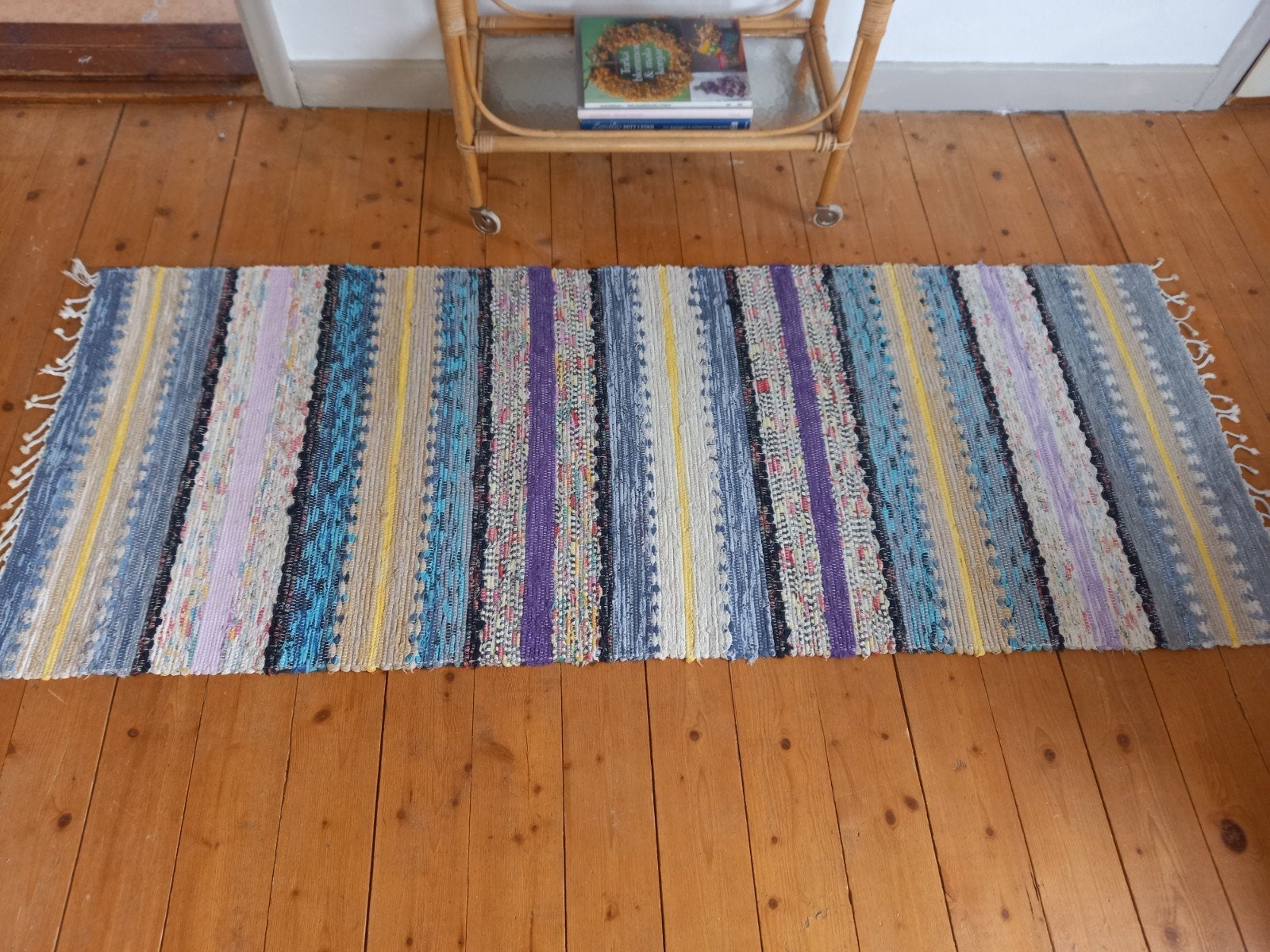 Zweeds uniek handgeweven kleed  - gerecyclede stof, Huis en Inrichting, Gebruikt, Scandinavisch, Vintage, Duurzaam, Rechthoekig