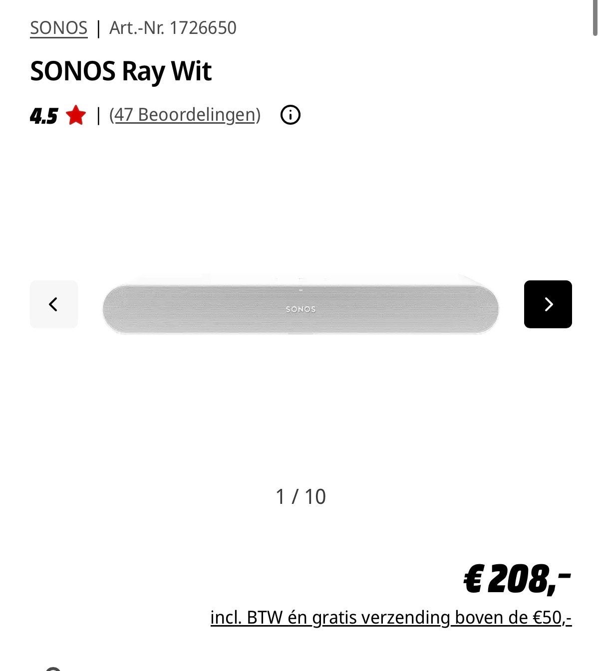 Sonos Ray Soundbar Wit - Compacte en krachtige soundbar, Audio, Tv en Foto, Luidsprekers, Ophalen, Overige typen, WiFi, Zo goed als nieuw