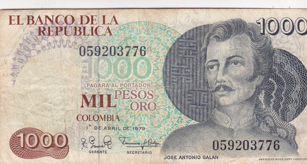 REPUBLICA COLOMBIA 1979 1000 PESOS, Ophalen of Verzenden, Overige landen