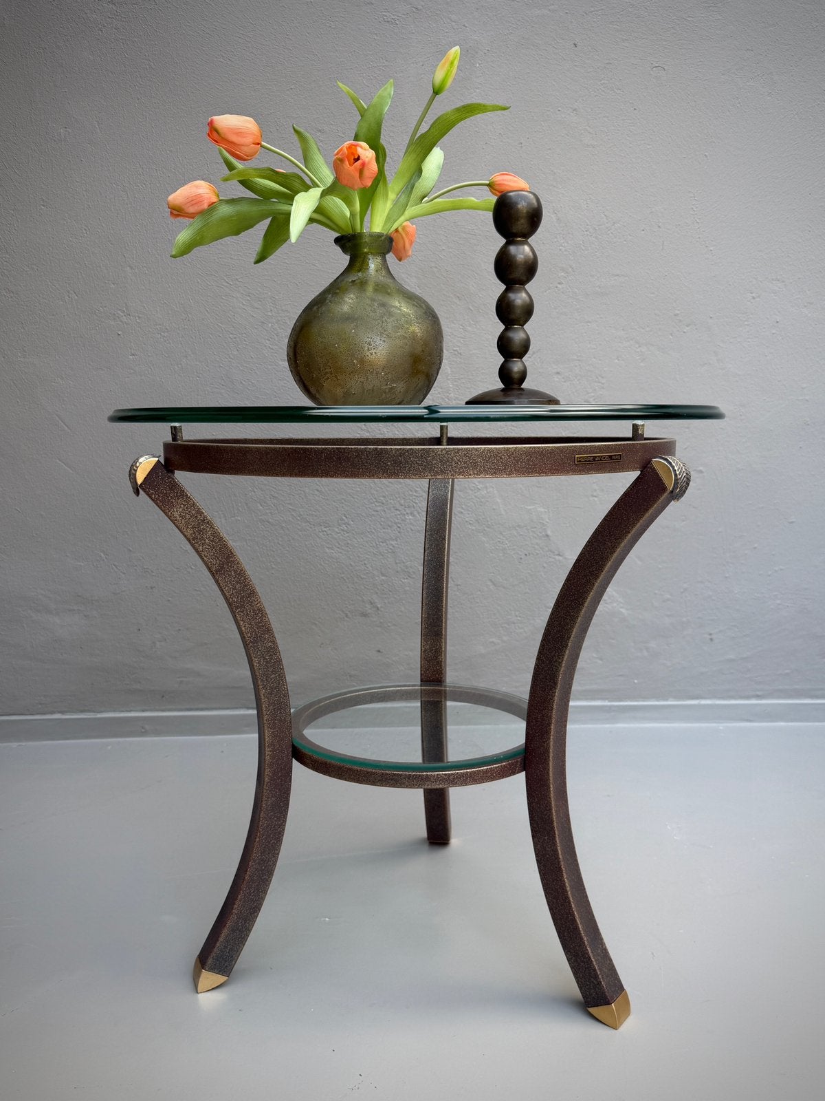 Vintage Pierre Vandel Paris bijzettafel – jaren ’70, Minder dan 55 cm, Ophalen of Verzenden, Rechthoekig, Glas