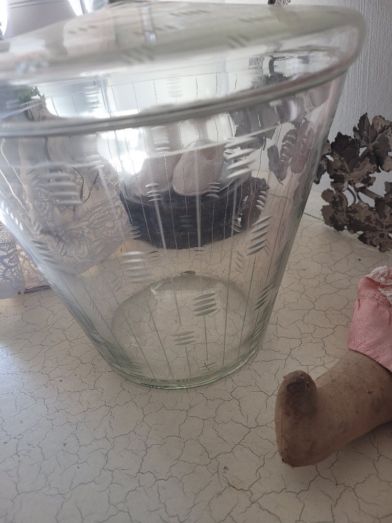 Grote vintage glazen voorraad pot met deksel foto 1 t/m 3, Huis en Inrichting, Keuken | Keukenbenodigdheden, Heikant 21 Kaatsheuvel