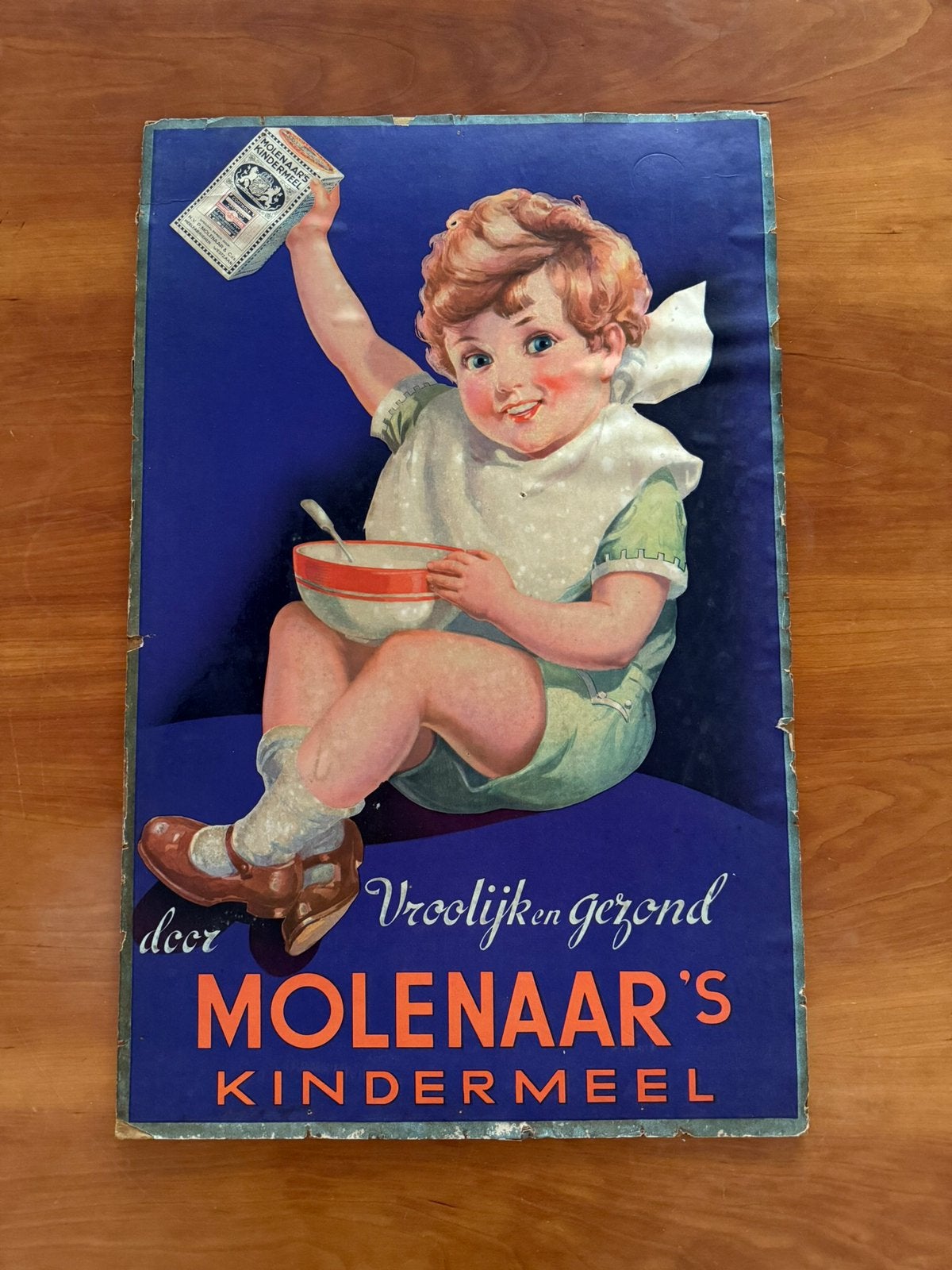 Lithografisch Reclamebord Molenaar’s Kindermeel (1920/‘30), Ophalen of Verzenden, Gebruikt, Reclamebord