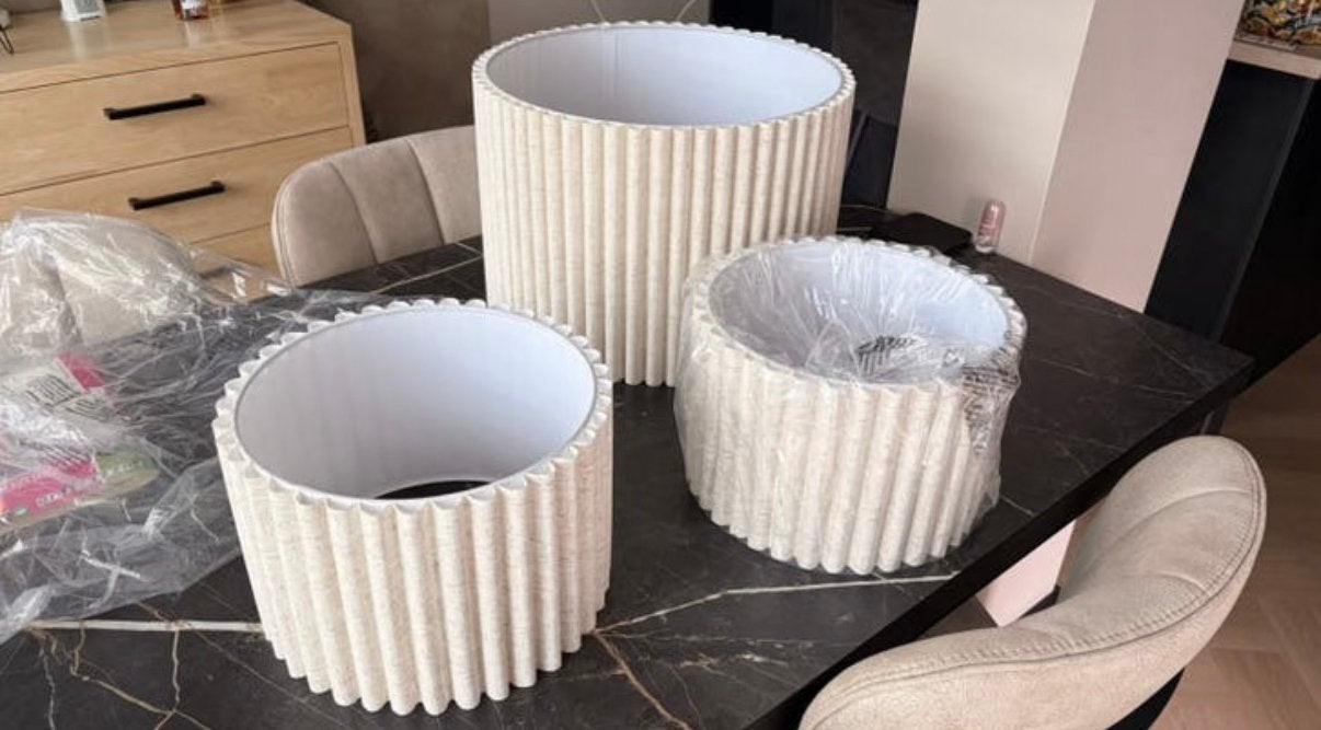 Set van 3 lampenkappen ( beige) nieuwstaat, Ophalen, Tafellamp, Beige, Rond