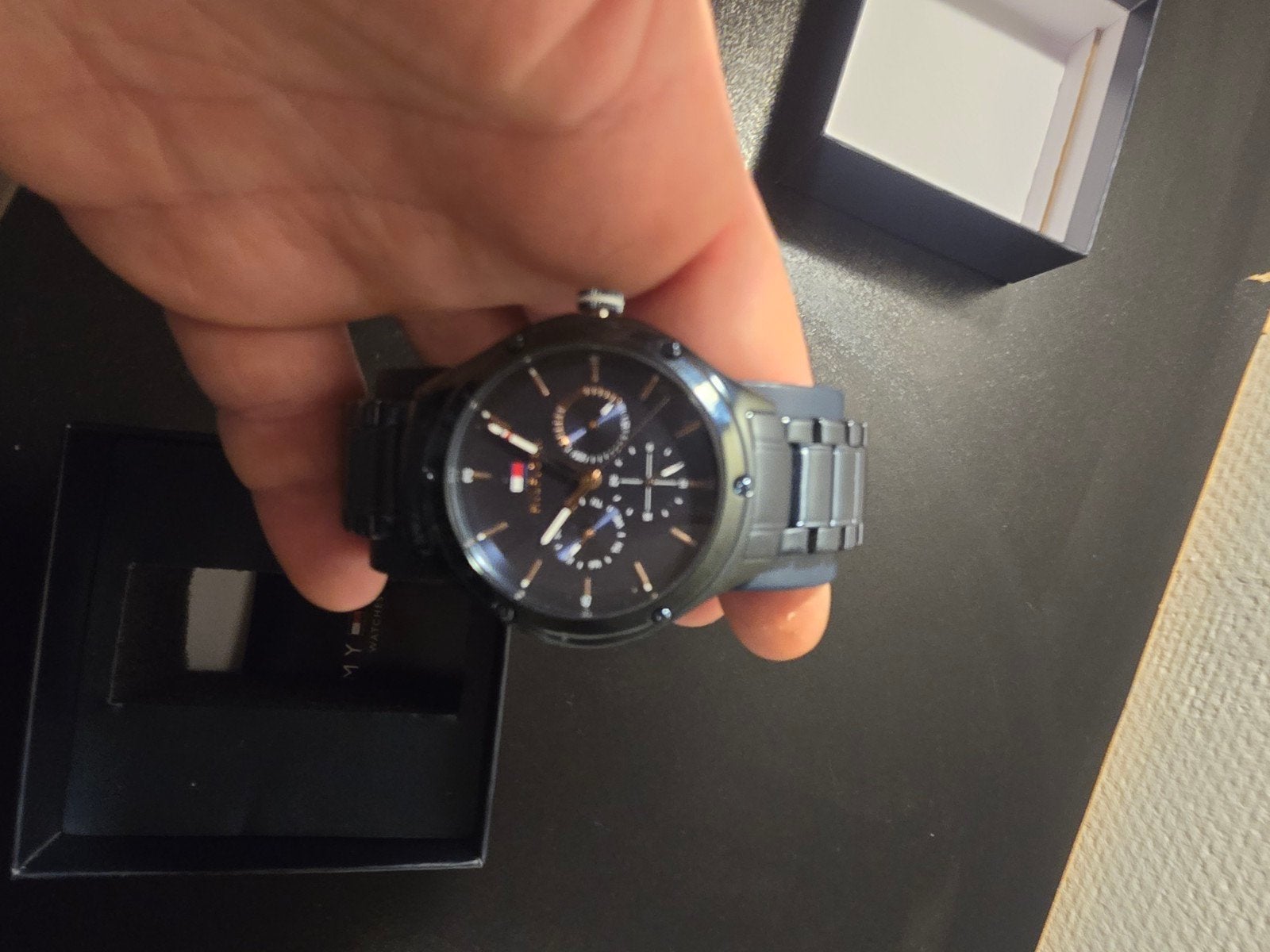 Tommy Hilfiger Herenhorloge - Zwart, Zo goed als nieuw, Overige merken, Staal, Staal, Polshorloge