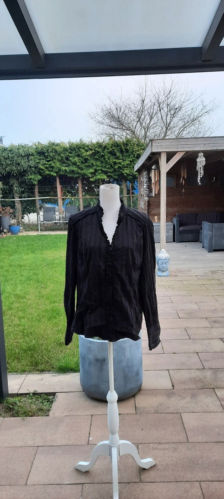 Blouse bewerkt met ruches merk biaggini zwart maat 46., Biaggini, Zwart, Maat 46/48 (XL) of groter, Nieuw